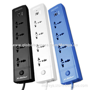 Universal Standard Power Strips with 4 Outlets + 2 USB Plugs, Extension Cord, Overload Protection